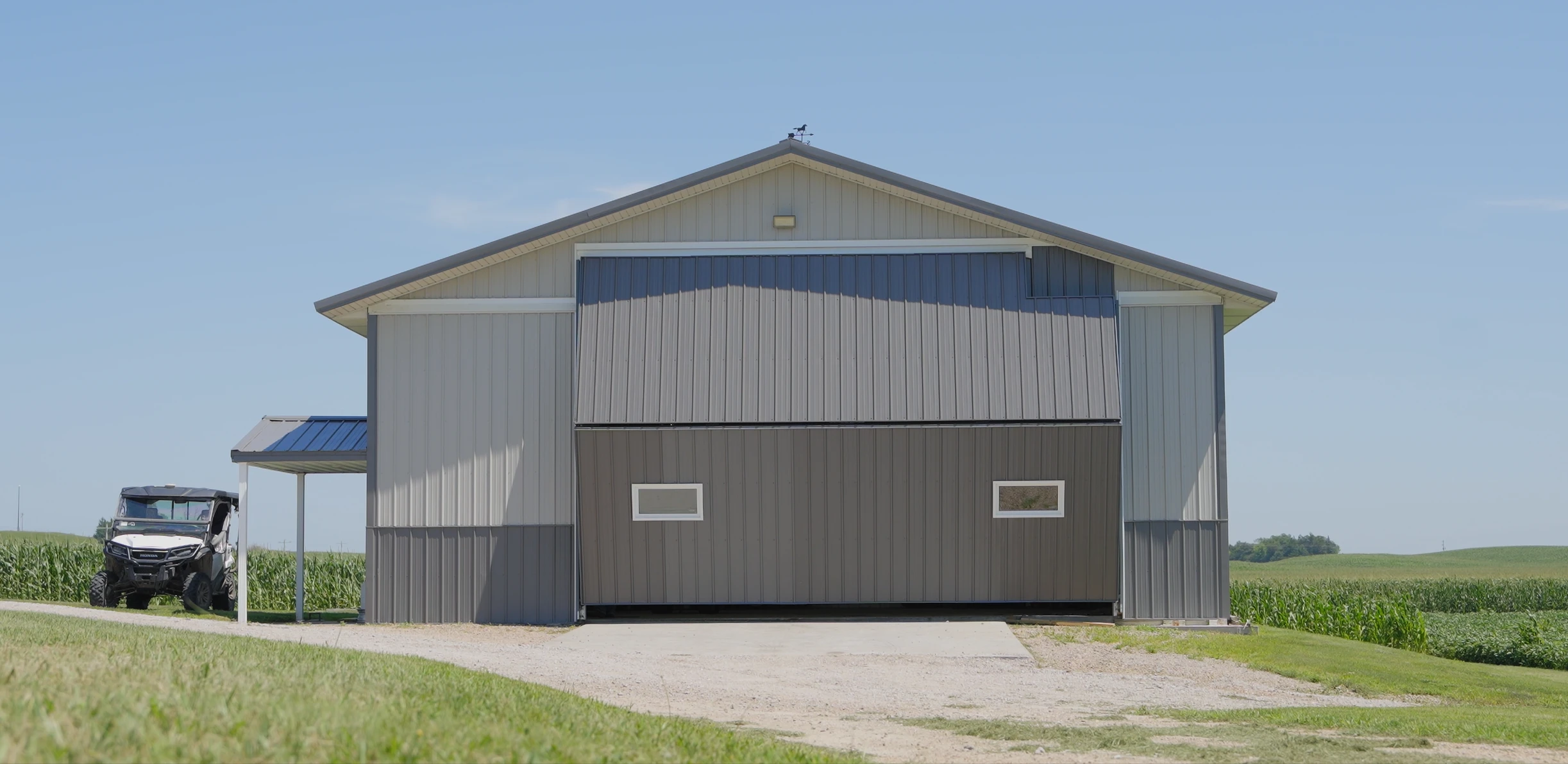 A bifold door on a Nebraska farm shop